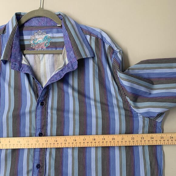 Scully Shirt Men XXL Blue Striped Print Long Sleeve Pearl Button Up Colorful - Picture 5 of 10
